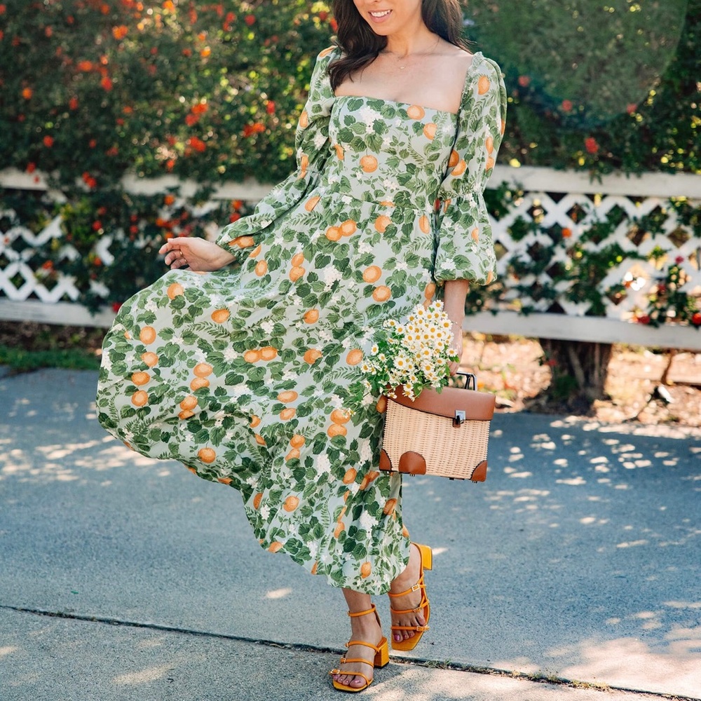 Reformation Mica Midi Dress Sz4 Orange Grove Green Long Sleeve Party Cocktail - Picture 3 of 13